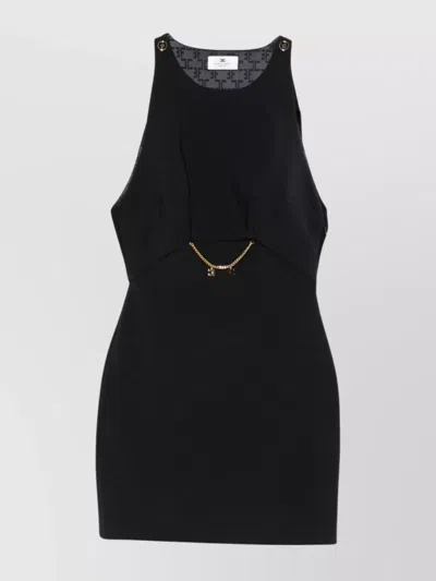 ELISABETTA FRANCHI SLEEVELESS ROUND NECK MINI FITTED CHAIN DRESS