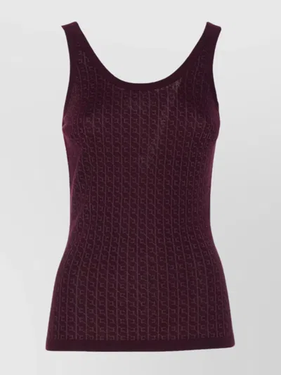 Elisabetta Franchi Sleeveless Scoop Neck Fitted Silhouette Patterned Top In Purple