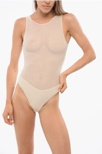Elisabetta Franchi Sleeveless See Through Bodysuit In Neutral
