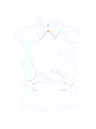 Elisabetta Franchi Shirt Top Fitted Silhouette Cap Sleeves Buckle In White