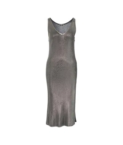 Elisabetta Franchi Logo Charm Laminated Midi Dress In Silver