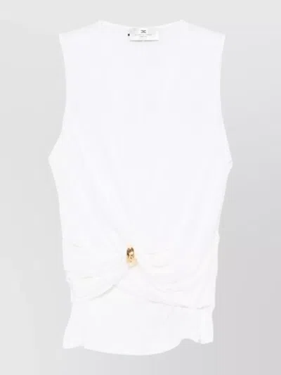 Elisabetta Franchi Sleeveless Top Gold Detail Knot Front In White