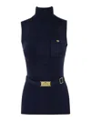 Elisabetta Franchi Logo Embroidered Narrow-ribbed Turtleneck Top In Azul