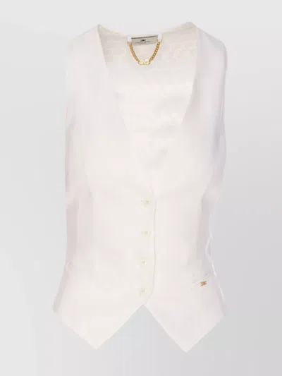 Elisabetta Franchi Sleeveless V-neck Bow Detail Jacket In White