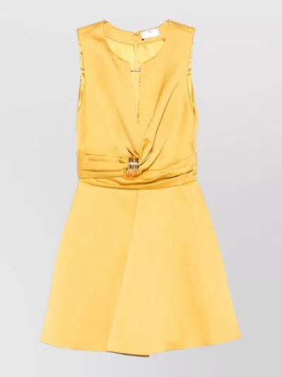 Elisabetta Franchi Sleeveless V Neck Dress Flared Skirt In Yellow