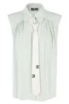 Elisabetta Franchi Sleeveless Georgette Blouse In Acqua