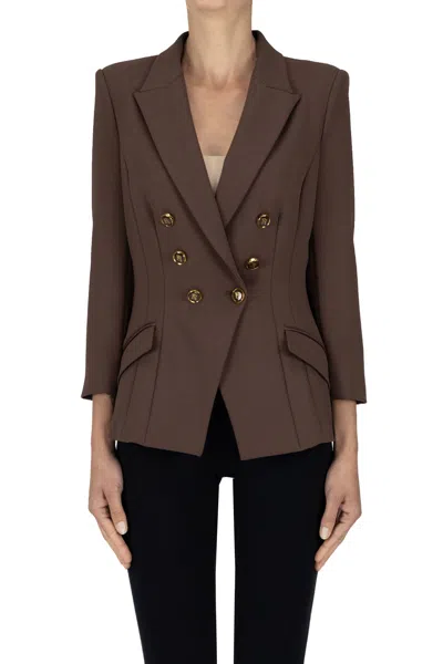 Elisabetta Franchi Slim Fit Double-breasted Blazer In Brown