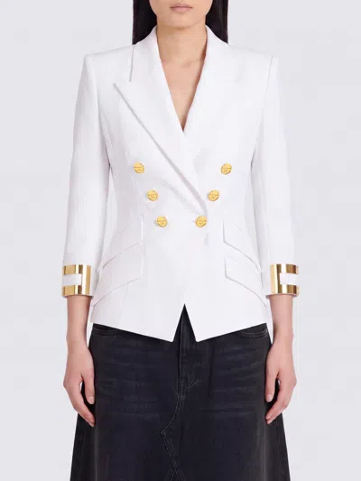 Elisabetta Franchi Slim Fit Double-breasted Blazer With Padded Shoulders In White