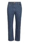 Elisabetta Franchi Slim Fit Trousers With Laser Lozenge Print In Blue