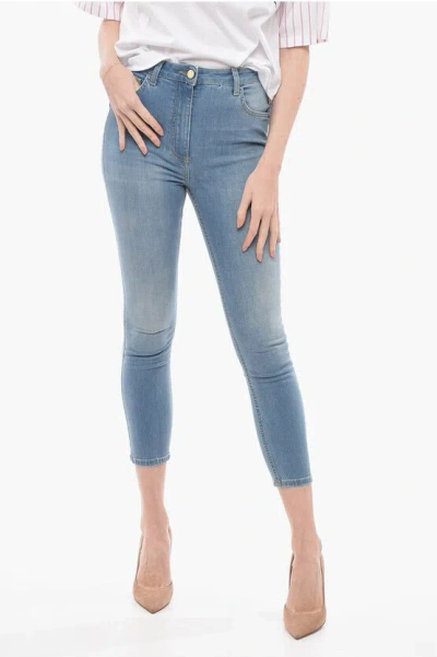 Elisabetta Franchi Slim Fit Jeans With Golden Button 13,5cm In Blue