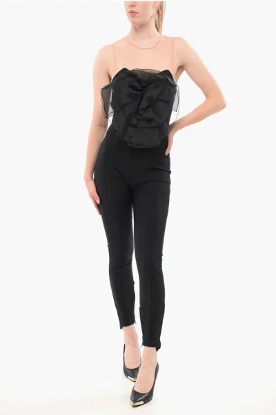 Elisabetta Franchi Slim Fit Jumpsuit With Mesh Insert And Organza Detail In Black