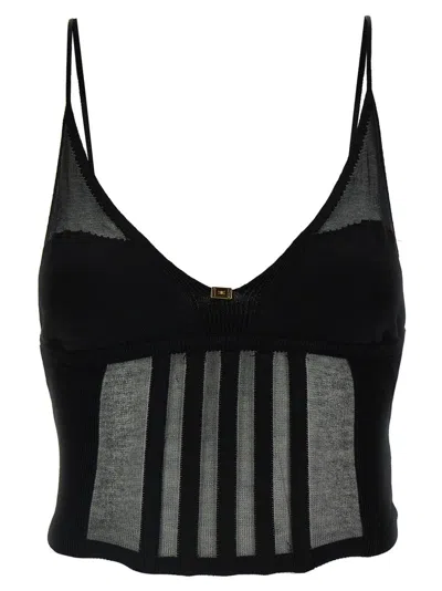 ELISABETTA FRANCHI SLIM-FIT KNIT TOP WITH TRANSPARENT PANELS
