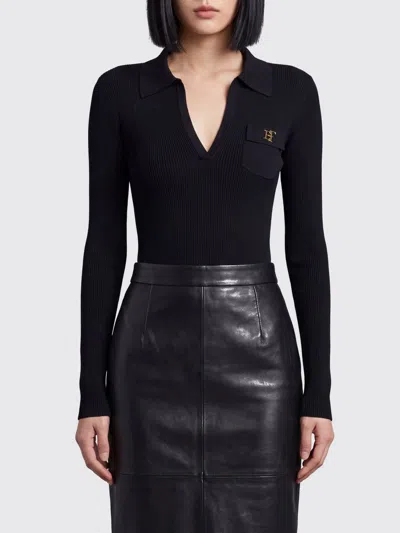 Elisabetta Franchi Slim Fit Long-sleeved V-neck Bodysuit With Ruffles In Blue