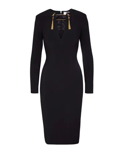ELISABETTA FRANCHI SLIM-FIT MIDI DRESS WITH CHAIN AND TASSEL DETAIL