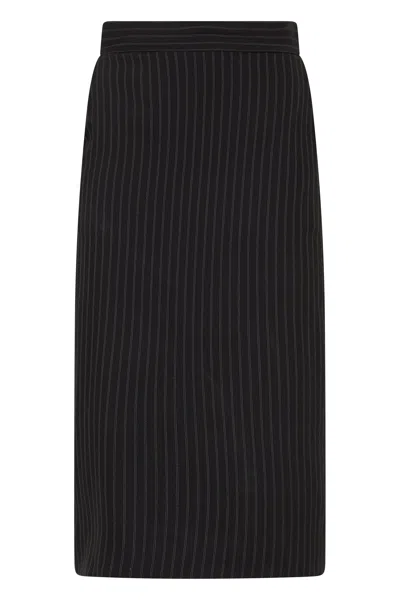 Elisabetta Franchi Virgin Wool Pinstripe Pencil Skirt In Black