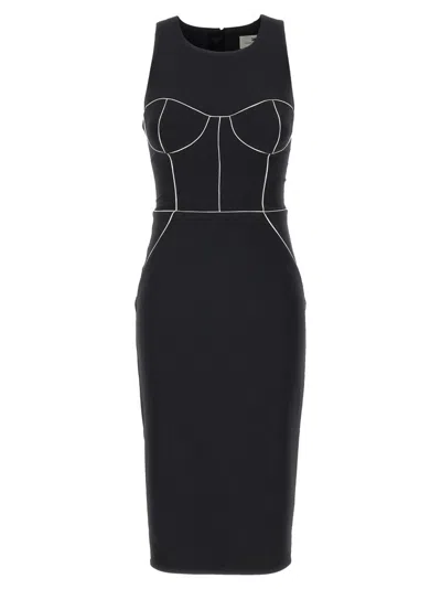Elisabetta Franchi Sheath Dress With Contrast Piping In Blue