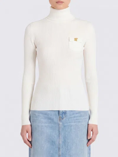 Elisabetta Franchi Slim Fit Silk Blend Long-sleeved Turtleneck Jumper In White