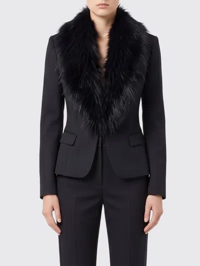 Elisabetta Franchi Slim Fit Virgin Wool Blazer With Fur Collar In Black