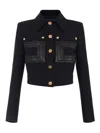 Elisabetta Franchi Jacket In Technical Fabric With Faux Leather Details In Black