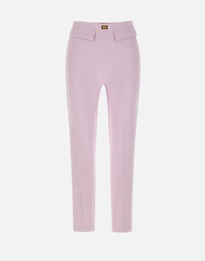 Elisabetta Franchi Slim Pink Crepe Trousers With Logo
