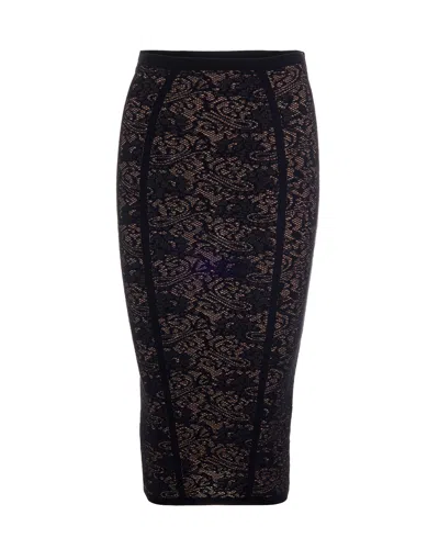 Elisabetta Franchi Slim-fit Jacquard Skirt With Intricate Detailing In Black
