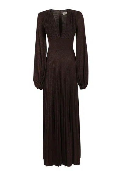 Elisabetta Franchi Slim-fit Lame Jersey Double-slit Evening Dress In Brown