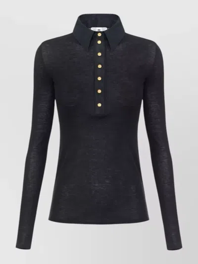 Elisabetta Franchi Slim-fit Long-sleeve Knit Polo Shirt In Black