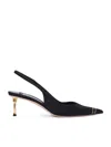 Elisabetta Franchi Slingback Heels With Gold Accent And Pointed Toe In Black