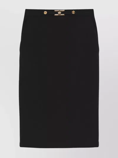 Elisabetta Franchi Slit Waist Gold High Knee Skirt In Black