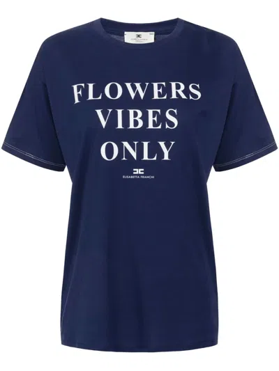 Elisabetta Franchi Slogan-print Cotton T-shirt In Blue