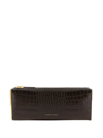 Elisabetta Franchi Small Crocodile-embossed Clutch Bag In Brown