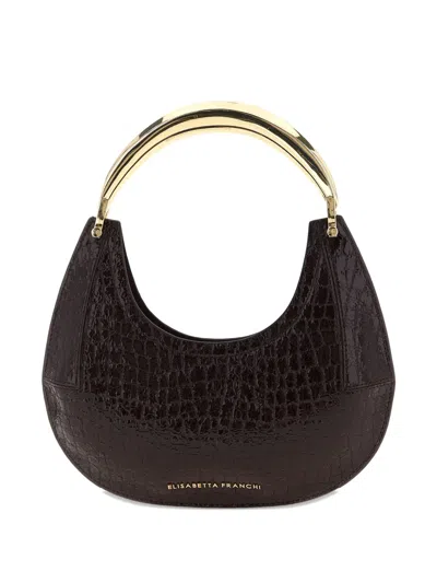 Elisabetta Franchi Small Hobo Crocodile-effect Metal-top-handle Shoulder Bag In Brown