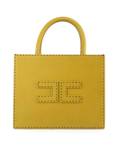 Elisabetta Franchi Small Leather-effect Handbag With Stitching In Yellow