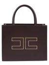 Elisabetta Franchi Structured Tote Bag With Dual Handles And Gold-tone Logo In Purple
