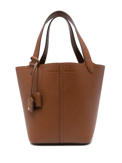 Elisabetta Franchi Small Logo-charm Tote Bag In Brown