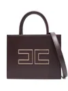 Elisabetta Franchi Structured Tote Bag With Dual Handles And Gold-tone Logo In Purple