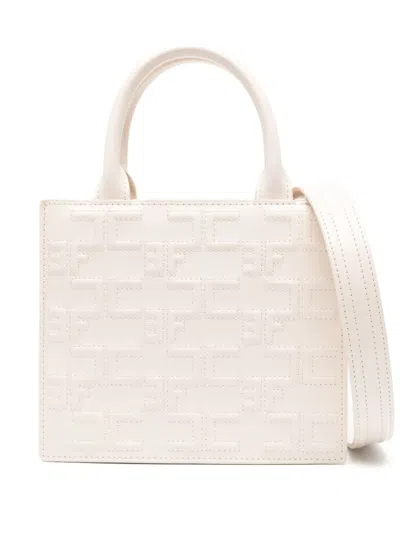 Elisabetta Franchi Small Monogram-embossed Tote Bag In White