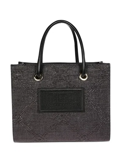 Elisabetta Franchi Small Raffia Tote Bag In Black
