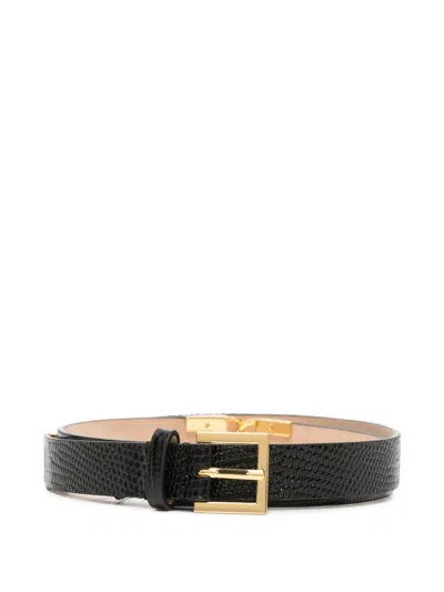 Elisabetta Franchi Snake-effect Logo-detail Belt In Black