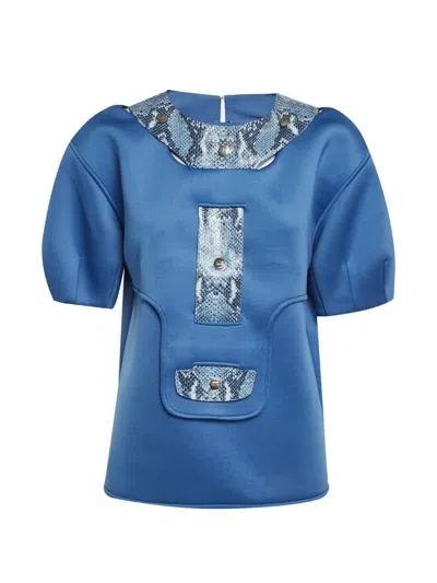 Pre-owned Elisabetta Franchi Snake-print Short-sleeve T-shirt In Blue