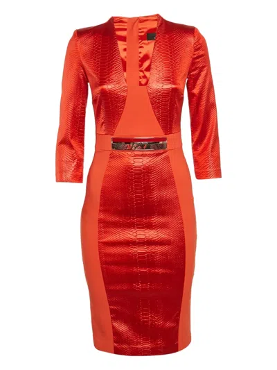 Pre-owned Elisabetta Franchi Snakeskin-effect Midi Dress In Orange