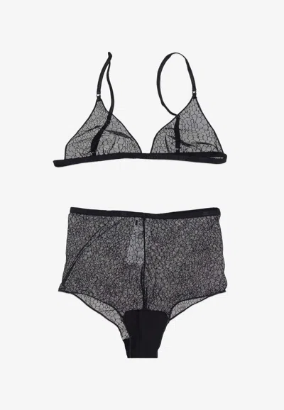 Elisabetta Franchi Snakeskin Jacquard Bra And Briefs In Black