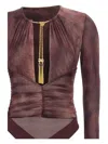 Elisabetta Franchi Snakeskin-print Gathered Bodysuit In Burgundy