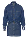 Elisabetta Franchi Shirt-style Denim Dress With Contrast Stitching In Blue