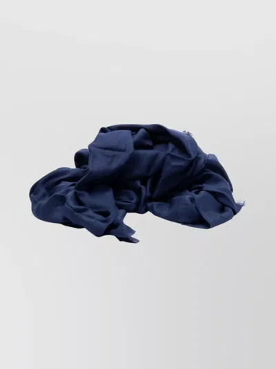 Elisabetta Franchi Soft Frayed Edge Scarf With Textured Finish In Blue