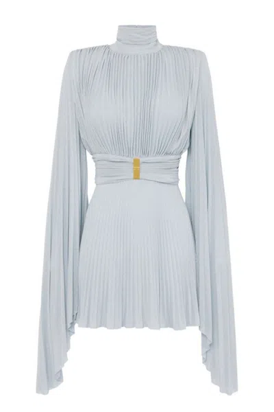 Elisabetta Franchi Soft Pleated Evening Dress In Blue