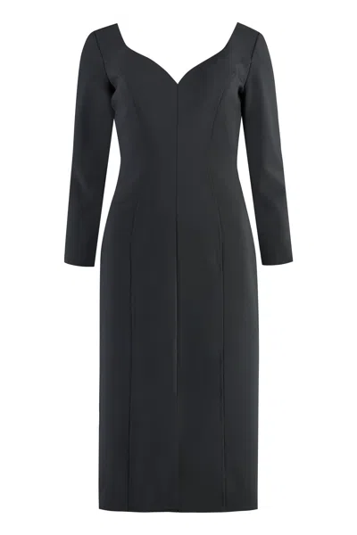 Elisabetta Franchi Black Crepe Dress With Sweetheart Neckline And Front Slit Hem For Women