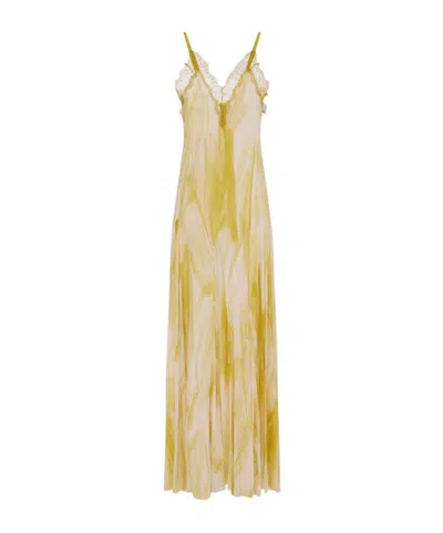 Elisabetta Franchi Spaghetti Strap Dress In Yellow