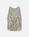 Elisabetta Franchi Sequin Fringe And Bead Halter Top In Silver