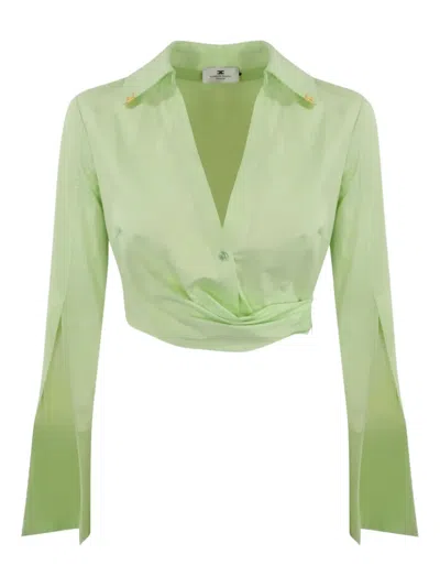 Elisabetta Franchi Split-sleeve Top In Green